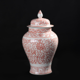 小花瓶陶瓷器 仿古手绘釉里红摆件将军罐 景德镇复古家居客厅装饰