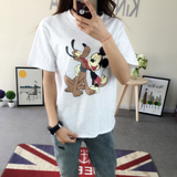 米老鼠T恤女短袖夏宽松韩版竹节棉白色修身大码2016韩国米奇体恤