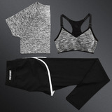 夏季专业瑜伽服套装女跑步运动服健身房短袖三件套装显瘦速干短裤