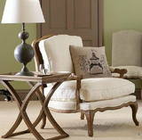 美式复古做旧单人沙发实木布艺沙发椅休闲老虎椅单人沙发定制家具