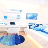 蓝色地中海儿童圆形宜家地毯客厅茶几沙发卧室床边玄关地毯定制