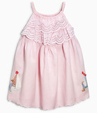 英国代购进口童装NEXT 16夏新女宝宝女童粉色条纹贴布吊带连衣裙