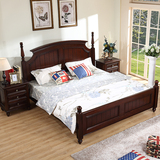 美式纯实木床红椿木原木床简约双人床新古典卧室黑胡桃色送货安装