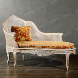 特价直销新古典法式贵妃椅美式乡村躺椅实木雕花藤编做旧贵妃沙发