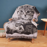 外贸卡通美式猫咪毯子纯棉线毯 沙发飘窗床尾毯 装饰毯毛毯盖毯