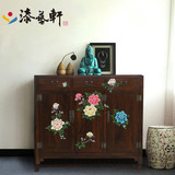 新中式简约现代彩绘全实木三门鞋柜收纳柜门厅玄关柜客厅定制家具