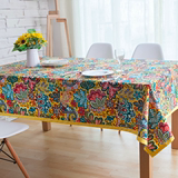 金色中式大花桌布纯棉东南亚泰式方桌布美式个性创意纯棉桌布定制
