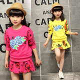 女童秋装碎花套装2016新款韩版儿童春秋套裙小女孩休闲裙子两件套