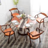 简约实木圆形餐桌椅组合铁艺现代客厅饭桌北欧休闲洽谈桌咖啡厅桌