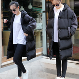 2016冬季新款韩版加厚中长款毛呢拼接棉衣女大码宽松棉服大衣外套