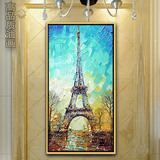 手绘油画巴黎铁塔帆船有框画别墅客厅玄关家居装饰画走廊挂高品质
