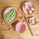 日式雪花瓷陶瓷餐具创意手绘餐具粉色樱花和风细雨碗盘碟套装家用