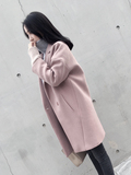 韩版廓型秋冬装女加厚藕粉色宽松中长款茧型妮子羊毛呢子大衣外套