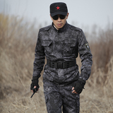 盾郎蟒纹迷彩服套装男 黑色作训服特种兵军装套装户外夏季野战服