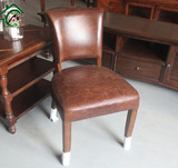 全实木定制美式乡村HH餐椅仿古做旧皮椅 现代简约地中海田园风格