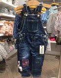 原价299 正品Gap幼儿233848 女童牛仔背带裤 补丁设计长裤