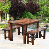 碳化木桌椅户外实木餐桌餐椅组合庭院啤酒广场桌椅大排档桌子凳子