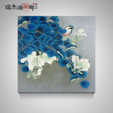 新中式油画客厅现代装饰画花卉样板房卧室手绘银箔花鸟装饰画1402
