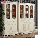 法式家具 欧式书柜自由组合 特价实木脚书橱带玻璃门 大容量储物