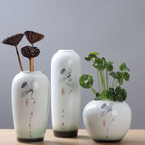 新中式现代陶瓷花瓶花器花具亮釉水墨莲花客厅桌面花艺家居摆设品