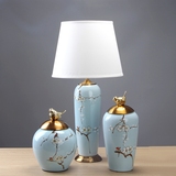 新中式现代陶瓷合金摆件台灯套亮釉花鸟客厅玄关样板间家居装饰品
