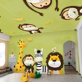 卡通墙纸动物 儿童房卧室幼儿园背景墙壁纸 3d即时贴大型壁画女孩