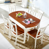 地中海实木圆形可伸缩折叠餐桌椅组合6人大圆桌饭桌子美式餐台