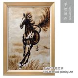 包邮手绘金色骏马带框装饰画单幅竖版挂画玄关过道瑞景欧式中式风