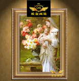 喷绘天主教圣像画仿真油画圣母抱耶稣天使羊定制欧式玄关装饰壁画