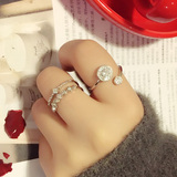 超值韩国大牌双层开口戒指女饰品时尚珍珠气质水钻戒指指环女士