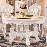 新款上市欧式天然大理石白色圆形餐桌椅组合实木吃饭桌子带转盘