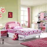 简约现代粉红色儿童床 女孩公主床1.2 1.5米套房卧室家具组合套装