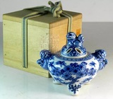 【喜舍】日本香道具 茶道具 香薰炉 三足青花狮钮 名家款 道八造