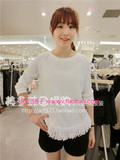 韩国G-C**外贸原单棉麻质感流苏装饰干净简单衬衫白色