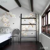 3D现代中式古典玉兰花鸟沙发卧室电视背景墙无缝丝绸壁纸墙纸壁画