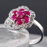 纯天然红宝石戒指 食指戒指指环 女戒子 925纯银饰品 韩国 花朵形