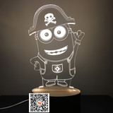 实木底座海盗小黄人简约时尚LED装饰台灯生日创意礼品 床头3D夜灯
