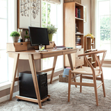 简约现代全实木电脑桌带书架组合橡木书桌椅写字台式家用书房家具
