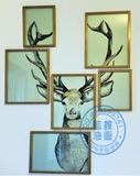 手绘动物油画鹿包邮量身定制客厅六幅组合装饰画异形多联壁画