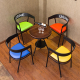 美式复古餐椅铁艺沙发椅子時尚休闲吧奶茶店咖啡厅桌椅套件靠背椅