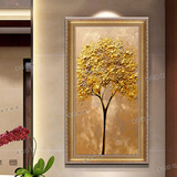 纯手绘客厅卧室玄关装饰画抽象挂画手绘立体金色油画发财树