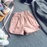 麦可家 秋季新款韩版女童粉色皮短裤优质软皮儿童靴裤宝宝裤子潮
