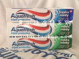 迪拜代购 美国原装Aquafresh家护三色彩条蓝盒新鲜薄荷牙膏 125ml