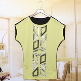 ◆溆0591品牌女装折扣 韩版中长款亮片针织T恤 蝙蝠袖圆领打底衫