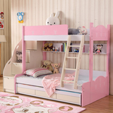 儿童房家具 高低双层床 子母床女孩多功能床 上下铺储物床带拖床