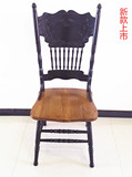 美式乡村餐椅橡木靠背实木椅子仿古雕花餐桌椅电脑椅温莎椅