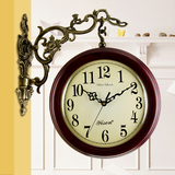 欧式高档双面钟红橡实木简约大号客厅挂钟现代静音石英钟两面钟表