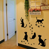 纯黑猫咪脚印创意客厅卧室装饰品墙贴纸墙面贴纸墙上贴画自粘欧式