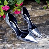 2016秋季新品中空金属银色尖头高跟单鞋性感时尚女鞋工作鞋伴娘鞋