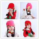 韩版女童秋冬保暖假发帽子宝宝毛线帽婴幼儿童护耳帽公主6-12个月